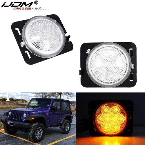 Luces LED de posición lateral iJDM ámbar y amarillo/lámparas acampanadas de guardabarros para Jeep Wrangler JK o JK 2007-2017 luces de señal de giro ilimitadas