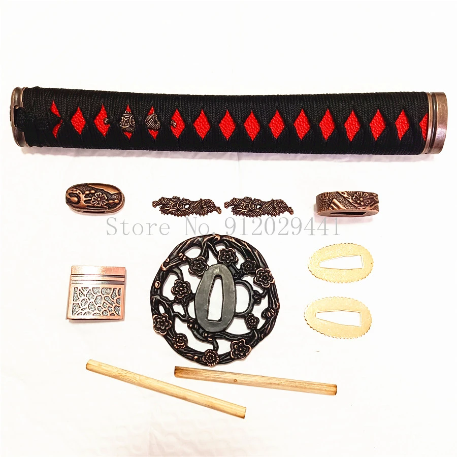 Plum Blossom Theme Sword Guard for Katana/Wakizashi Fittings Set Kirsite Tsuba+Menuki+Fuchi+Kashira+Handle+Habaki+Seppa Metal Cr