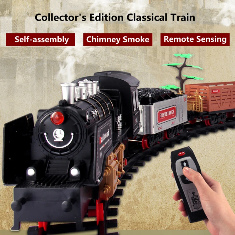 

Simulation Electric Assembled RC Train Four-section Body Realistic Scene Chimney Smoke Whistle 666CM Long Track Children RC Toy