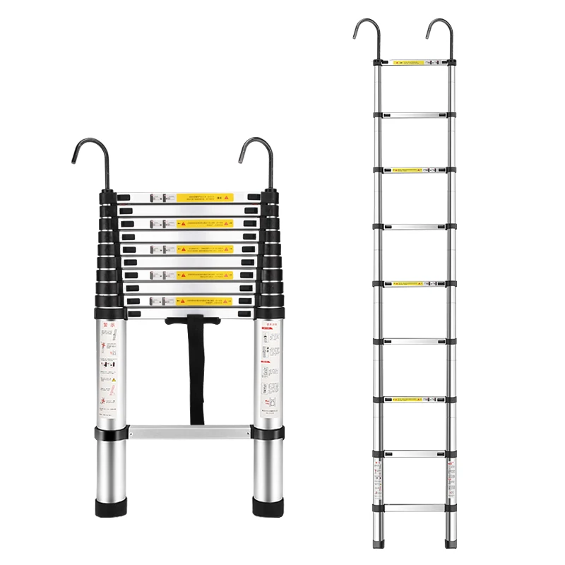 2M Telescopic Ladder Household Folding Ladder Lifting Stairs Thickening Escalator Aluminum Alloy Belt Hook