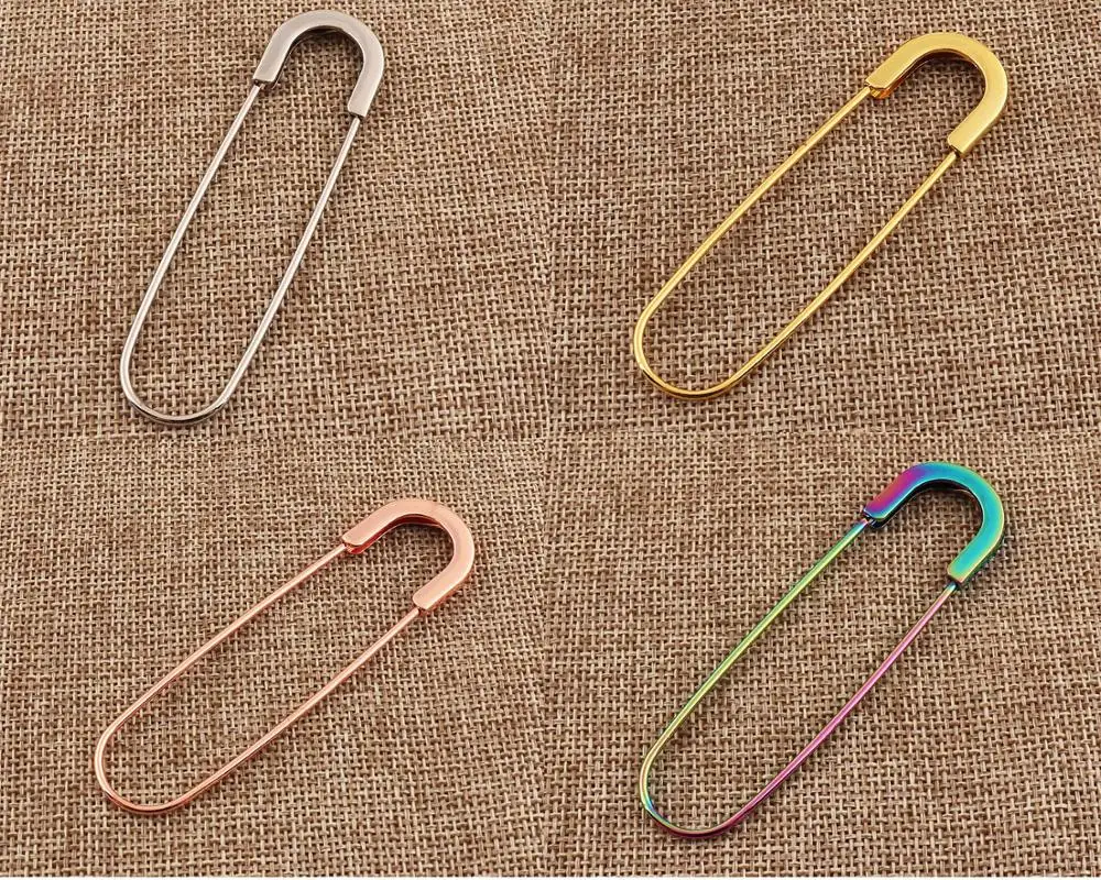 15 PCS Metal Craft Safety Pins,80mm Rainbow/Silver/Gold/Rose Gold Safety Pin Brooch Stitch Markers Loops Charms Jewelry Tag