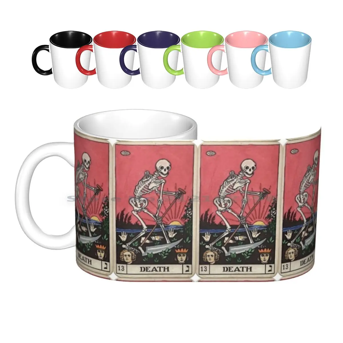 Death Tarot Ceramic Mugs Coffee Cups Milk Tea Mug Tarot Major Arcana Death Halloween Spooky Vintage Skeleton Creepy Tarot Wicca