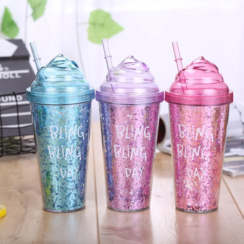 

Acrylic Skinny Tumblers Matte Colors Double Wall 401-500ml Tumbler Coffee Drinking Plastic Sippy Cup Lid Straws Bling Day Mug