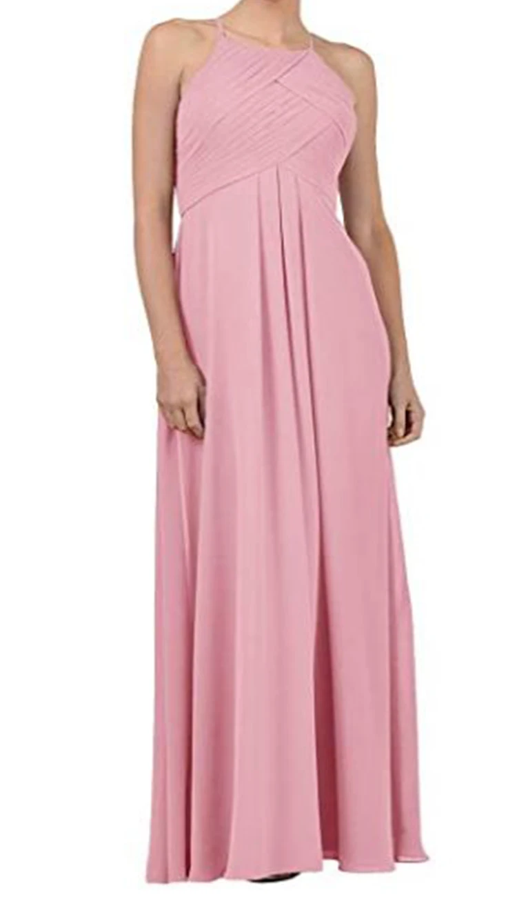 Long chiffon sling pink can be customized size bridesmaid dress long dress evening dress A-line lengthening party evening dress