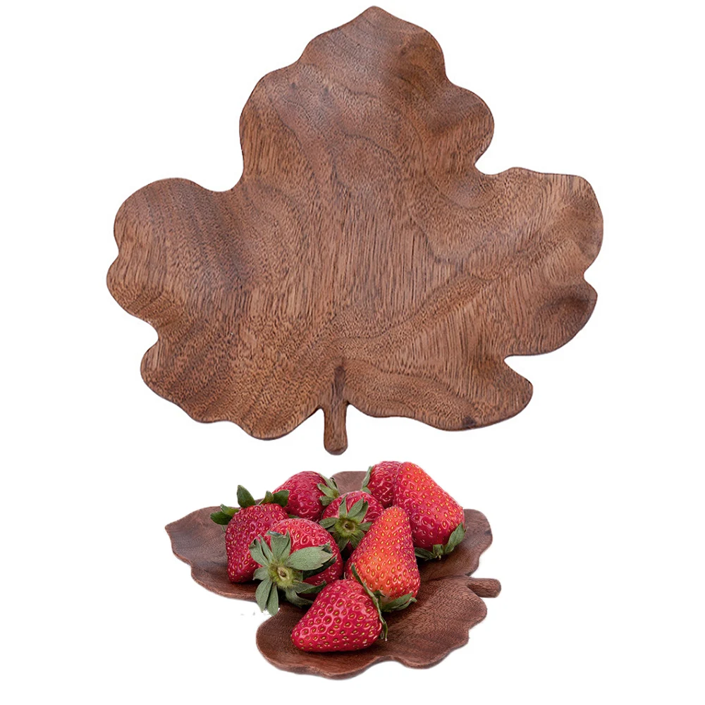 Leaf Pattern Wood Bowl Fruit Dishes Saucer Tea Tray Dessert Dinner Bread Wooden Plates Holiday Decoration