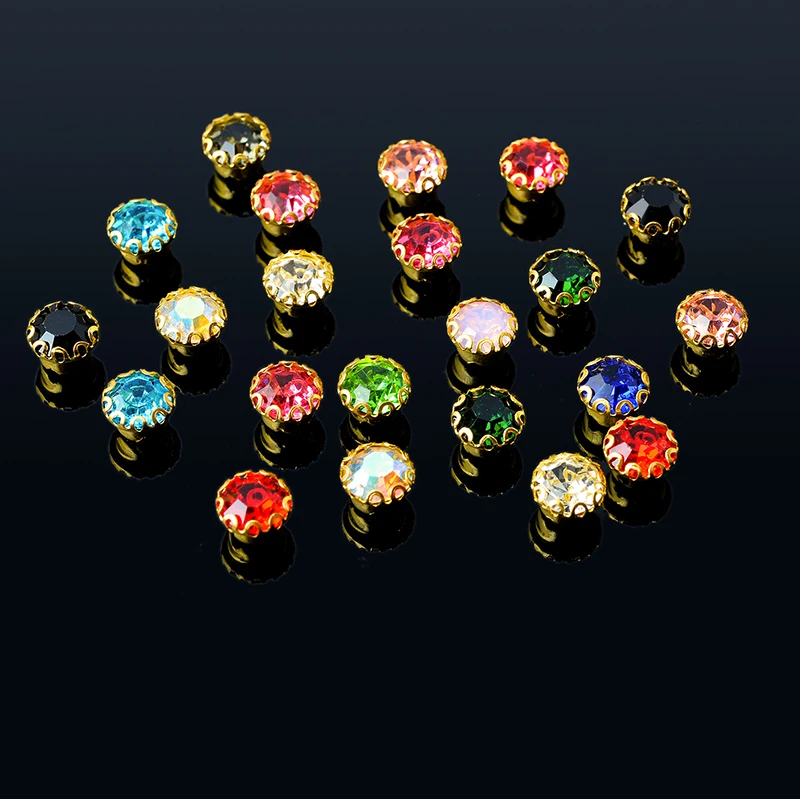 36p 6mm colour crystal glass sew on rhinestones Montees scratch-proof Gold base button sewing accessories for garment apparel