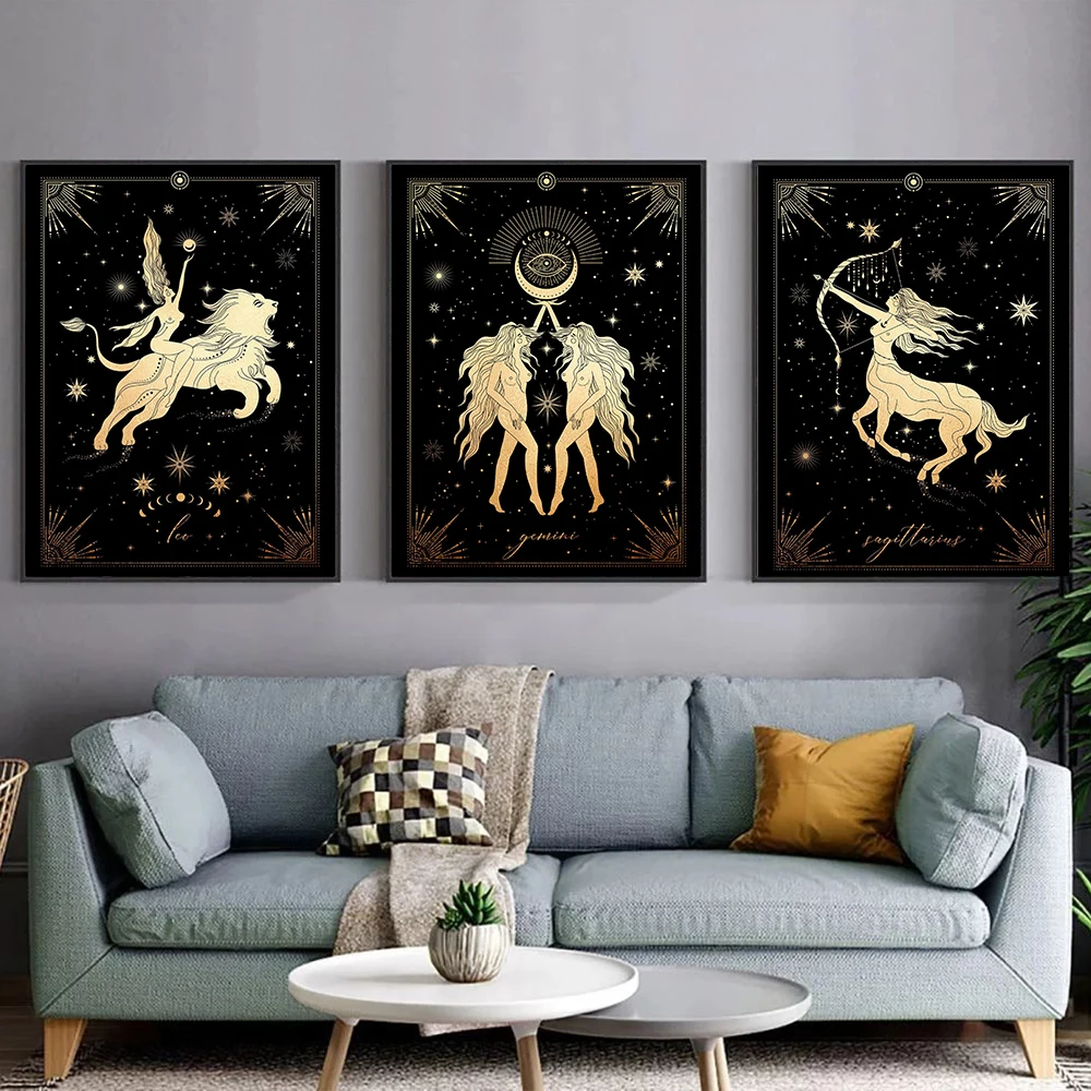 

Wall Art Canvas Zodiac Signs Poster Astrology Print Boho Gemini Aries Libra Virgo Scorpio Picture Painting Modern Home Decor