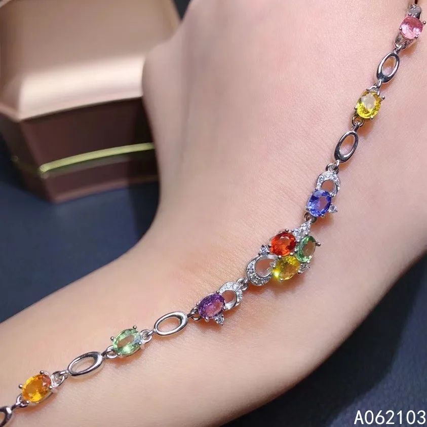 

KJJEAXCMY fine jewelry 925 sterling silver inlaid natural color sapphire women fresh and sweet gem hand bracelet support test