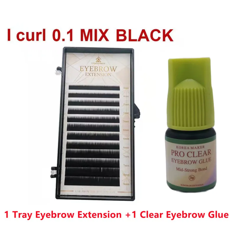 

1Set Eyebrow Extensions & Eyebrow Clear Glue3g Korean Original With Mixed Lengths Black/Dark Brown 4-8mm On Tray Last 4 -5Weeks