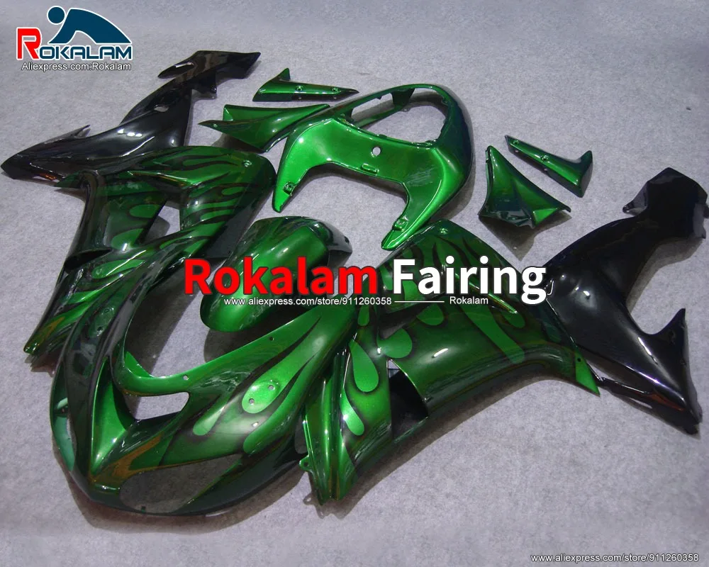 

Cowlings For Kawasaki ZX10R 2006 2007 Ninja ZX-10R 06 07 Black Flame Green Motorbike Fairing Kit (Injection molding)