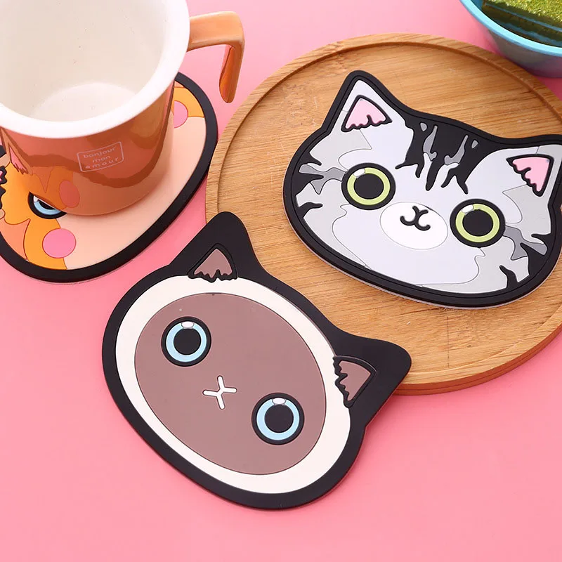 2023 High quality Cat Shaped Tea Coaster Cup Holder Mat Coffee Drinks Drink Silicon Coaster Cup Pad Placemat Kitchen Accessories