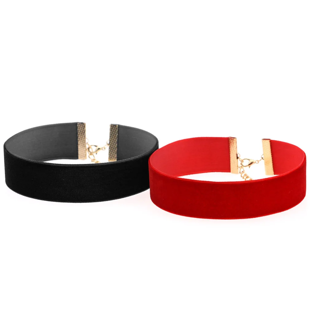 فاسق القوطية المخملية المختنقون القلائد للنساء الفتيات أحمر أسود Chocker مجوهرات بسيطة كولير ras du cou #2