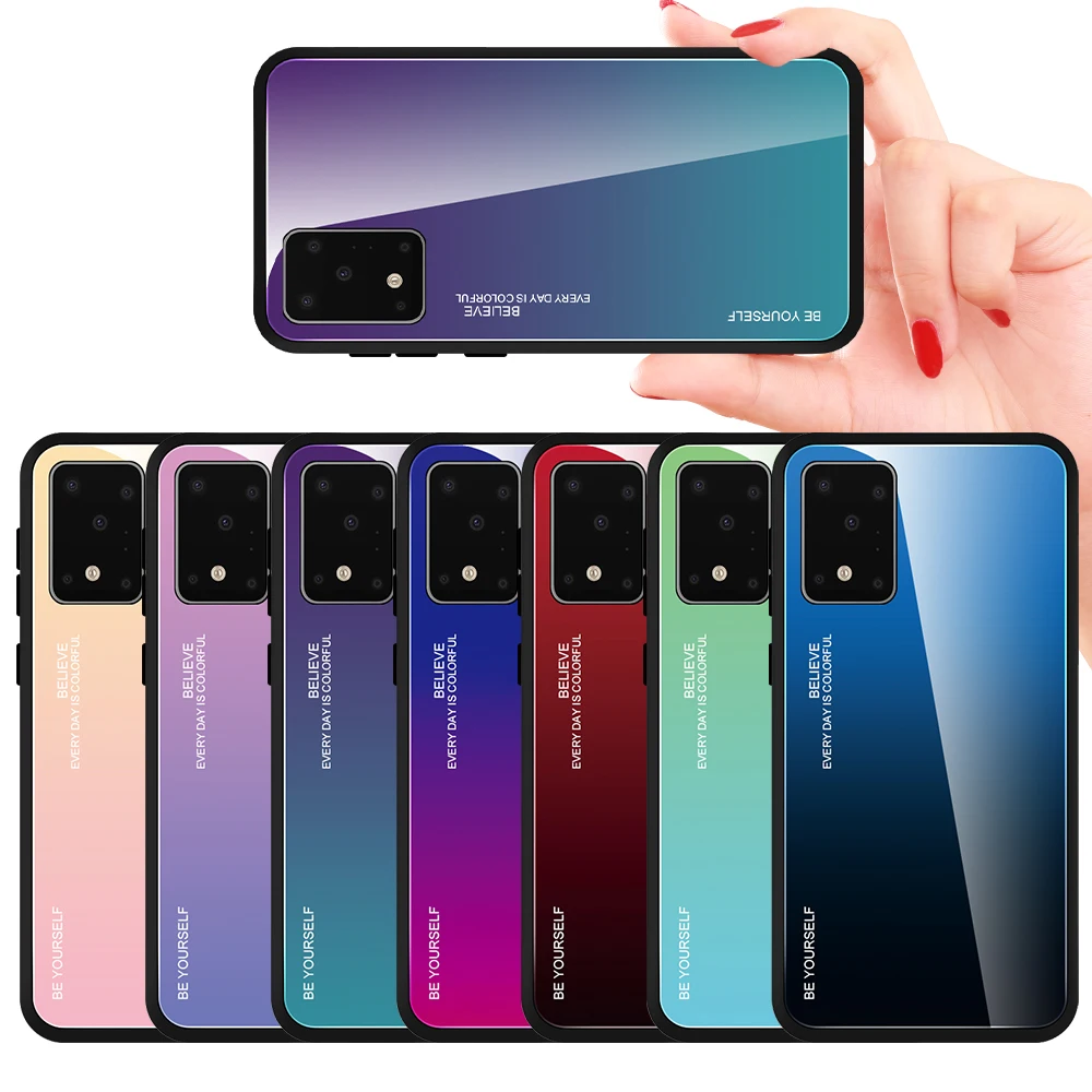 Gradient Tempered Glass Case For Samsung Galaxy S20 Ultra S 20 S20 Plus Coque Case Hard Phone Cover For Samsung S20 FE S20FE 5G