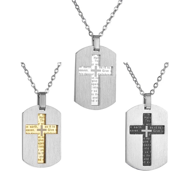 3Colors Stainless Steel Dog Tag Cross Necklace for Men Boys Lord’s Prayer/Bible Verse Pendant Gift with Chain 20 Inches Dropship