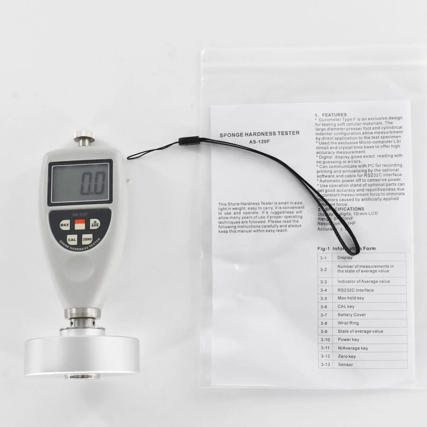 Gamma 10 ~ 90H di misura del Tester di durezza della spugna di AS-120F per la gomma molle della spugna della schiuma