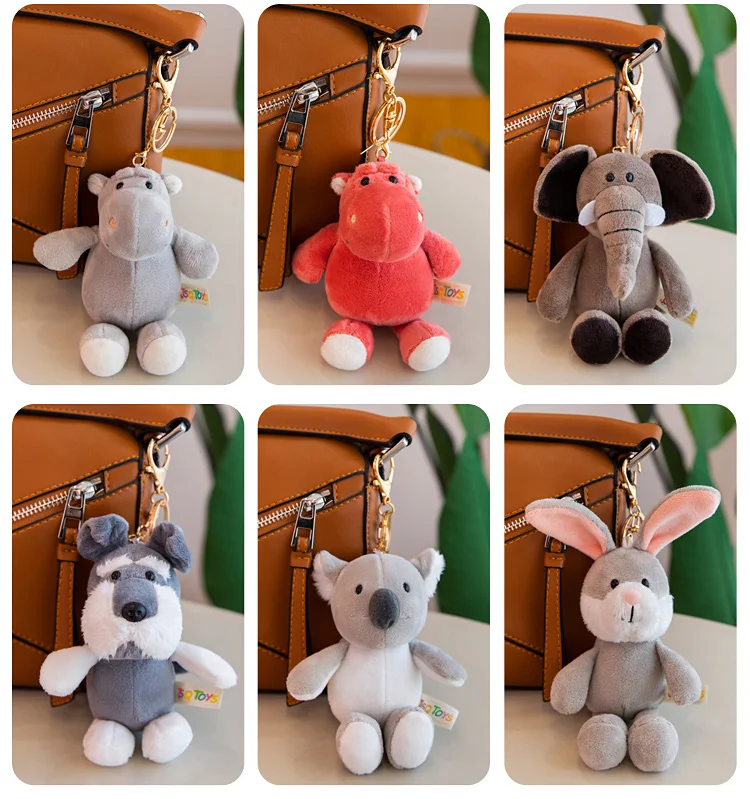 Neue 10-15cm plüsch Tier anhänger nette puppe tiger tiger löwe affe dinosaurier kaninchen panda gute qualität Auto keychain dekoration