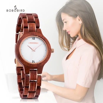 BOBO kuş kadın izle moda ahşap japon kuvars hareketi kol saati lüks kırmızı sandal ağacı Timepiece hediye kutusu часы женские