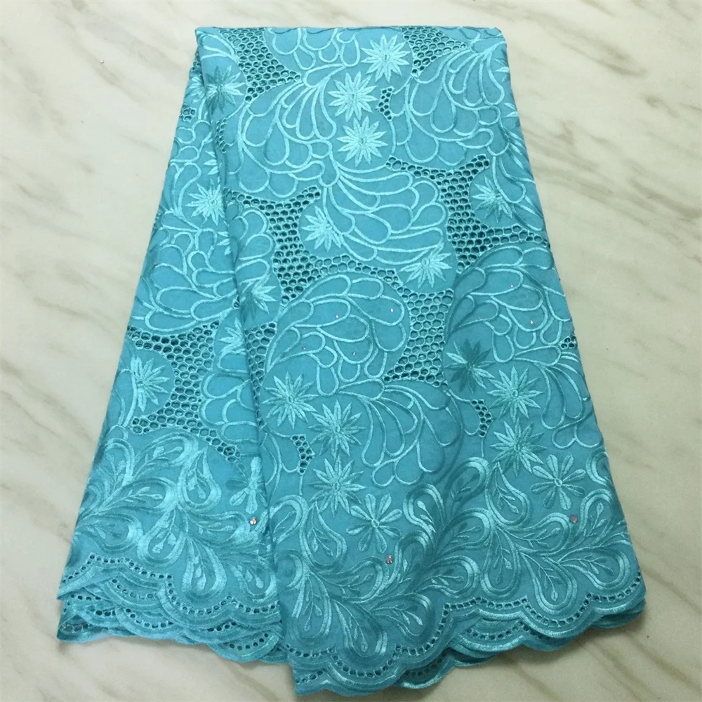 Royal Blue African Lace Fabric New Style Swiss Voile Lace In Switzerland With Stone Nigerian Mesh Cotton Lace Fabric KPL21141