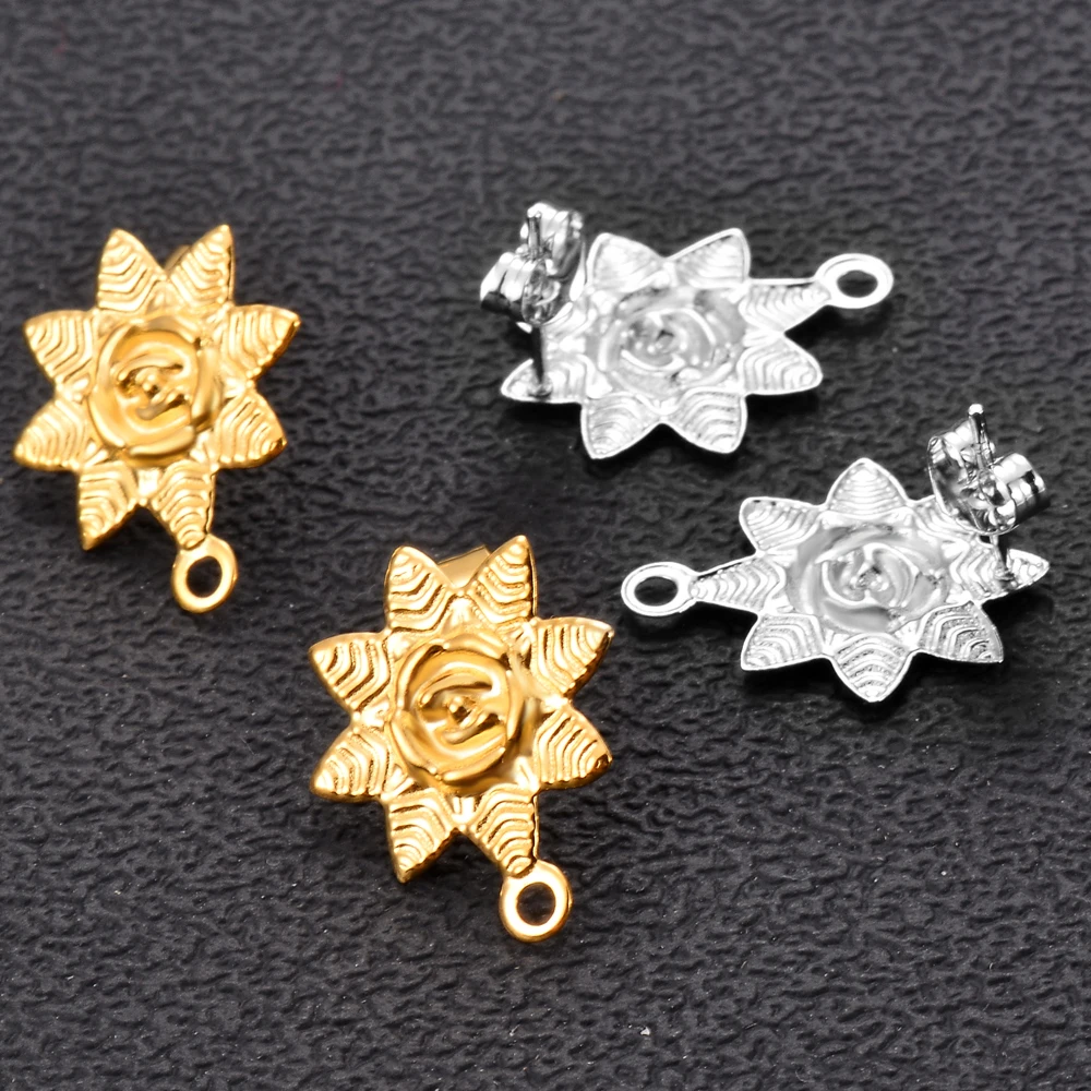 10 Stück/Set, Edelstahl, Rosenblüten- und Blatt-Ohrring-Stecker, vergoldet, für die Herstellung von Schmuck, Bastelzubehör. – Detail 6