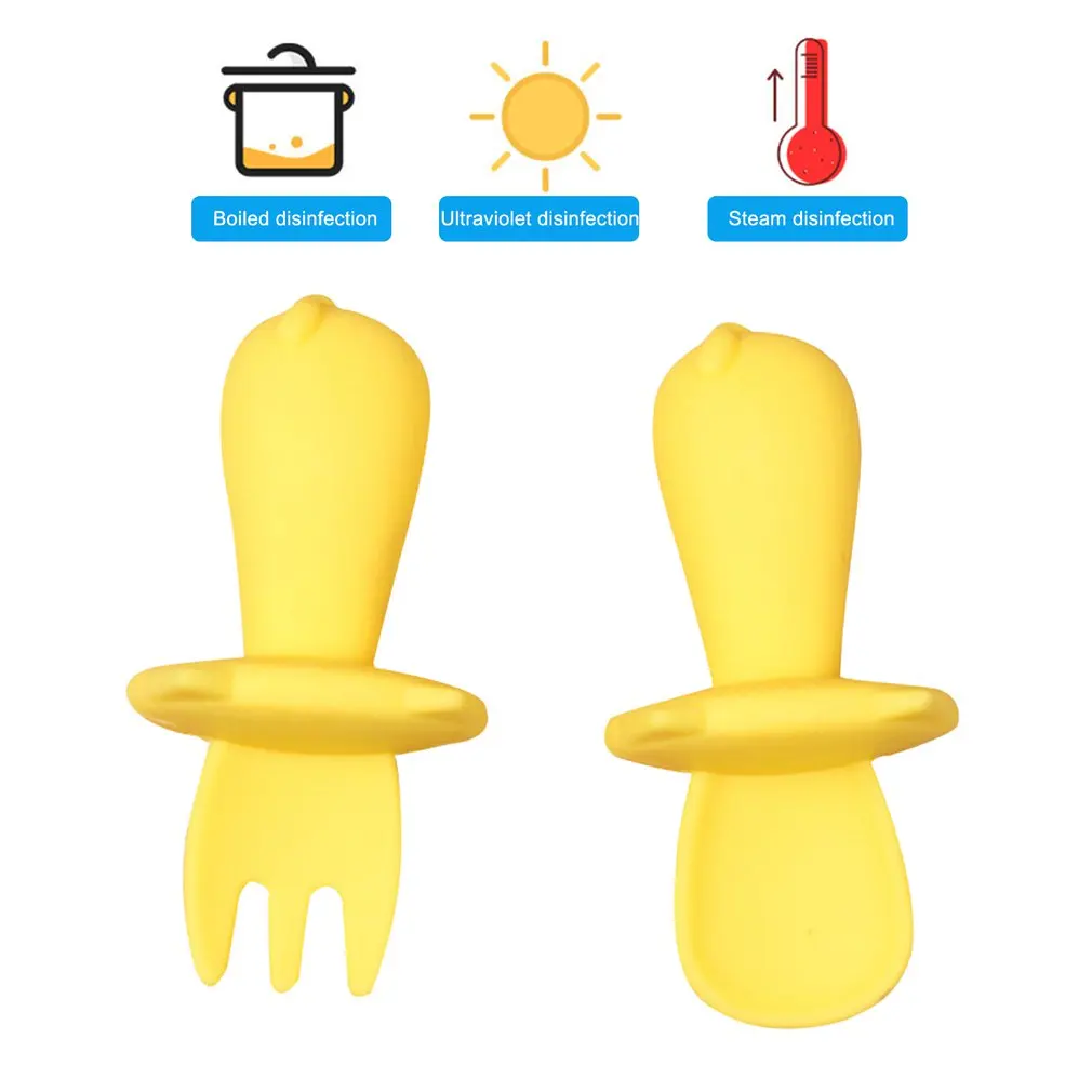 2pc/set Silicone Spoon Fork for Baby Safety Feeding Child Dining Spoon Tableware Tongue Anti Scald Anti-Choke Children Tableware