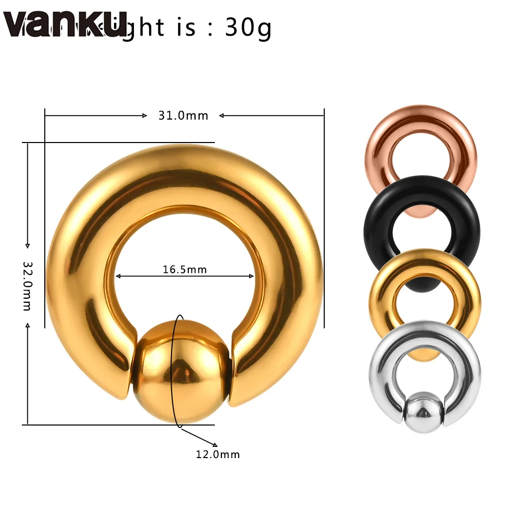 Vanku 10pcs Stainless Steel Ear Plugs and Tunnels Big Size Captive Hoop Rings Nose Rings Nipple Rings Piercing Body Jewelry