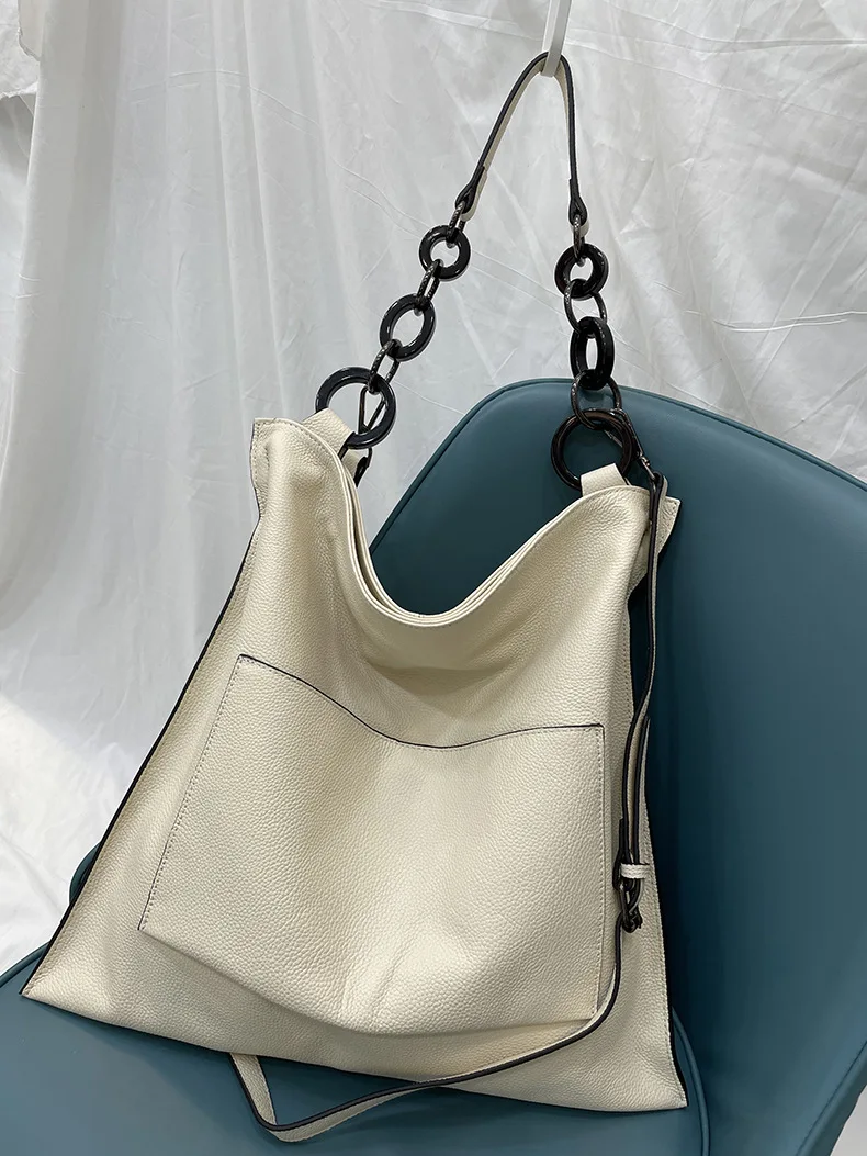 Brand Design Large Genuine Leather Handbag Women's Messenger bags Metal ring shoulder strap Shoulder bag Tote Lady bags 2023