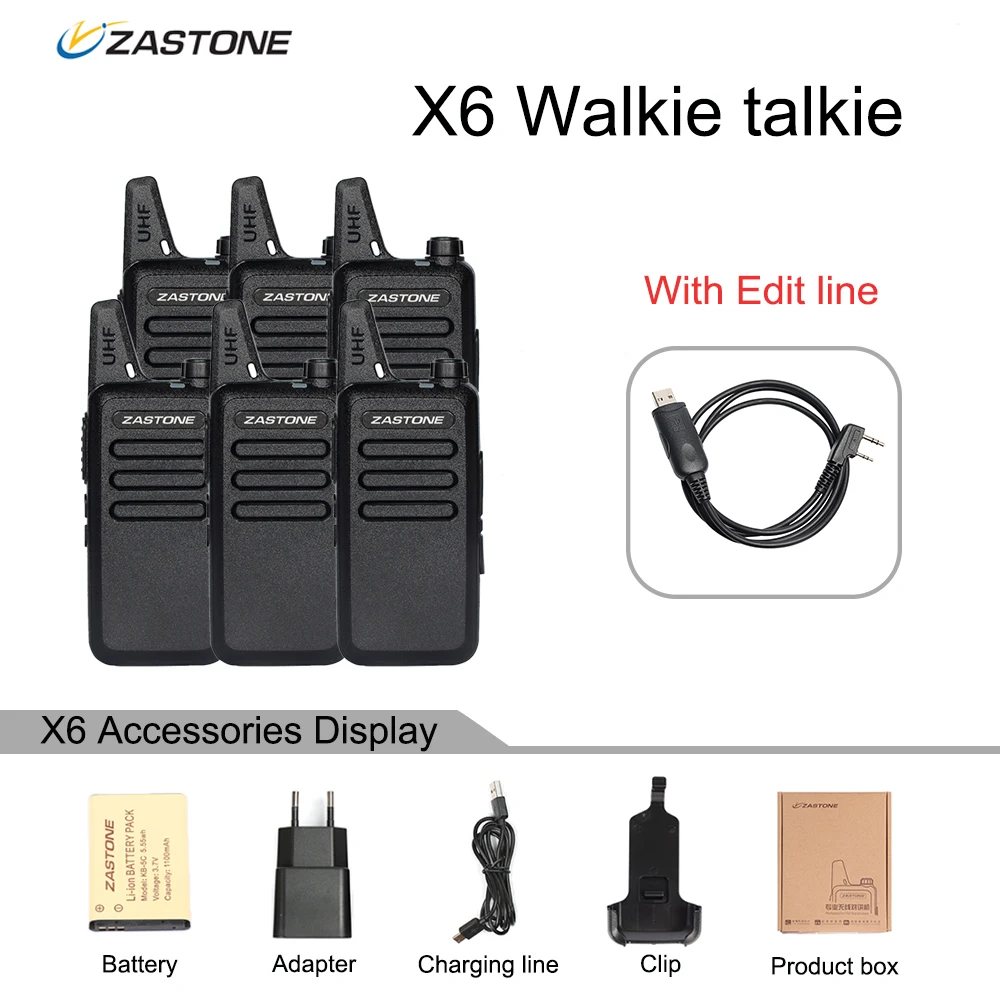 6PCS Zastone X6 Mini Walkie Talkie 400-470 UHF Walkie Talkie Portable Handheld Radio Comunicador Two-Way Ham Radio