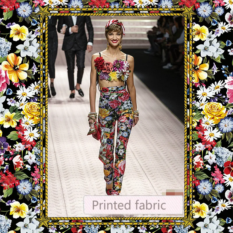 

147 cm wide stretch satin fabric digital printing Swimwear fabric meter fashion dress handmade DIY fabric wholesale cloth