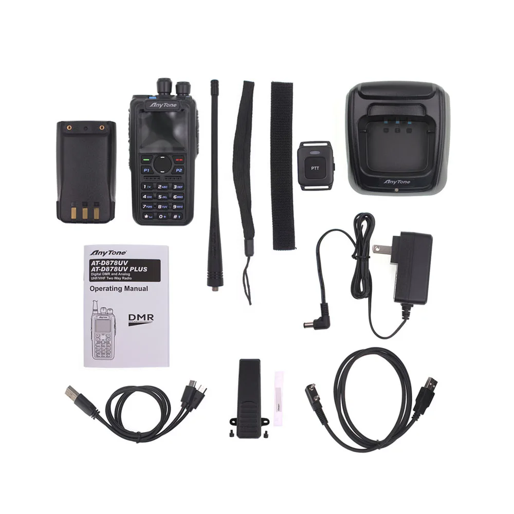 Anytone AT-D878UV PLUS Digital DMR and Analog Walkie Talkie with GPS APRS Bluetooth-PTT Dual band Two Way Radio with PC Cable