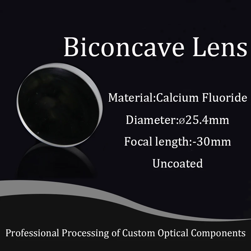 Calcium fluoride material biconcave lens D25.4mmF-30mm pure white glass high precision focusing material