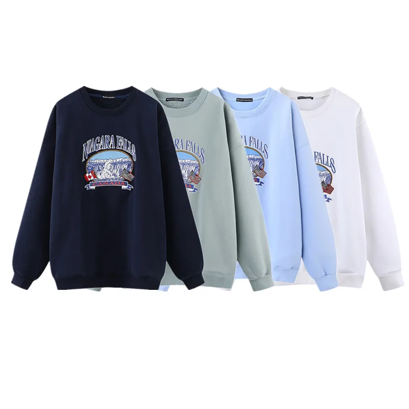 

Oversize Girls Soft Cotton Sweatshirts 2022 Spring-Autumn Fashion Ladies Fleece Pullovers Vintage Women Embroidery Outerwear