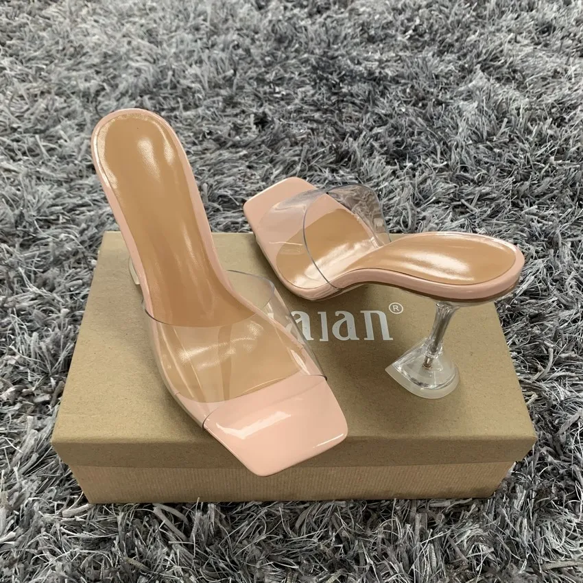 Modne sandały na lato PVC Crystal Open Toed wysokie obcasy kobiety przezroczysty obcas sandały kapcie pompy 10.5CM duży rozmiar 41 42