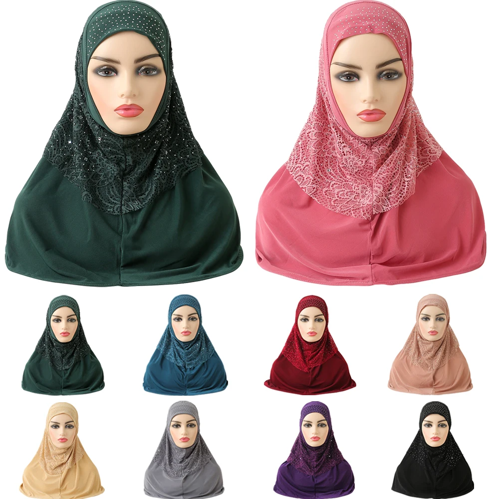 Chất Lượng Cao Kích Thước Trung Bình 70*60Cm Hồi Giáo Amira Hijab Với Ren Có Thể Nhìn Rõ Ràng Những Gì Xung Quanh Mình Khi Dưới Nước. Hồi Giáo Khăn Choàng Đầu Bọc Cầu Nguyện khăn Choàng Cổ Nữ Mũ Nón