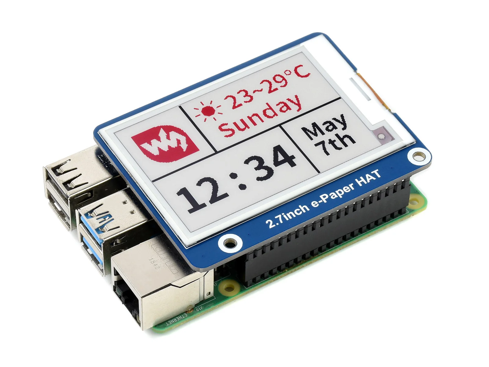 Waveshare 2.7Inch E-Papier E-Ink Display Hoed (B) Voor Raspberry Pi, 264 × 176 Pixels, Rood/Zwart/Wit Drie-Kleur, Spi-interface