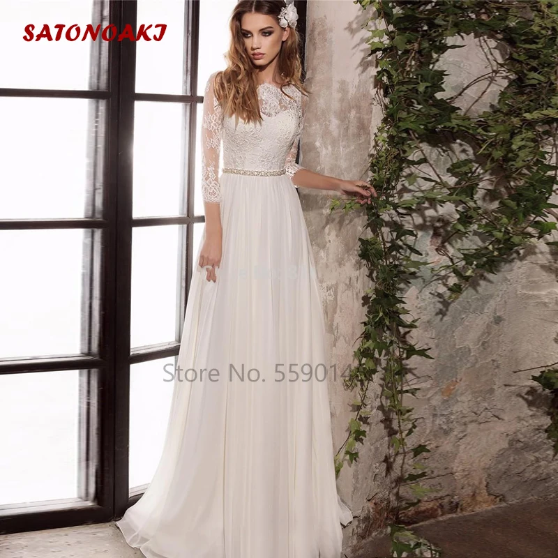 Long Sleeves Lace Wedding Dress 2024 New Simple Elegant Sweep Train Bridal Gown Vintage Boho Vestido De Novia Custom Made France