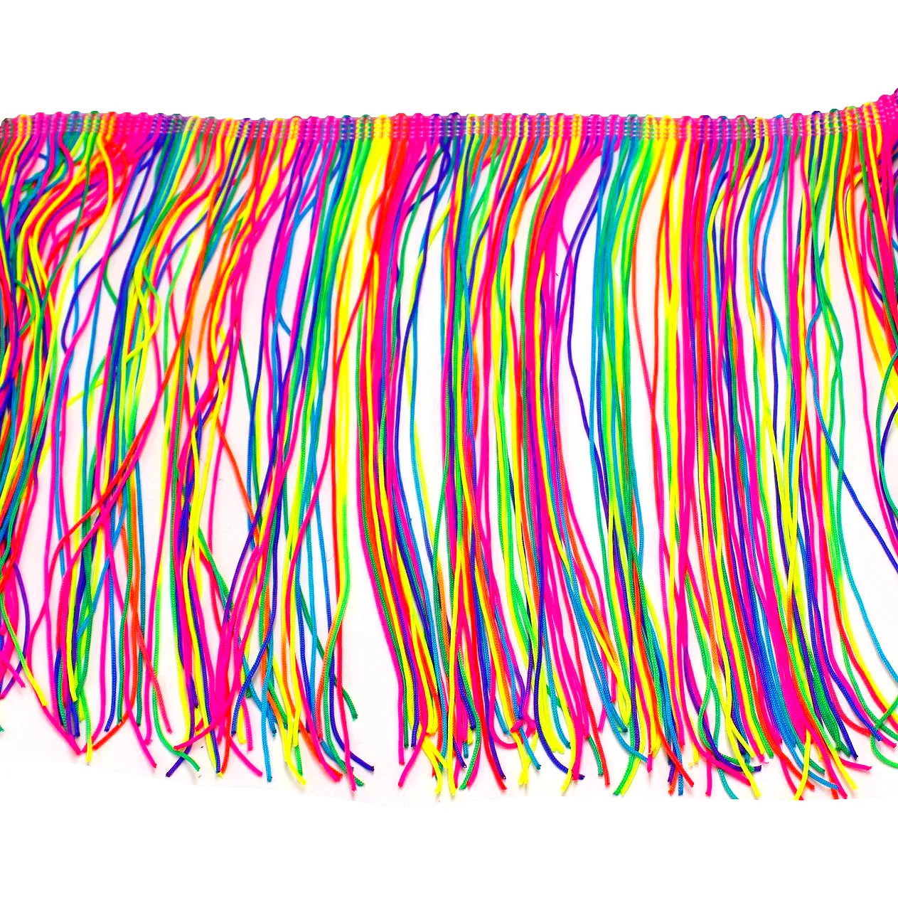1 Yard Latin Fringe Tassel Rainbow Colored Nylon Latin Dress Trimming Dancewear Macrame Sewing Lace Fluro Double Band 20CM