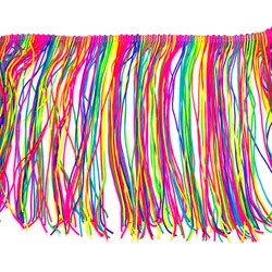1 Yard Latin Fringe Tassel Rainbow Colored Nylon Latin Dress Trimming Dancewear Macrame Sewing Lace Fluro Double Band 20CM