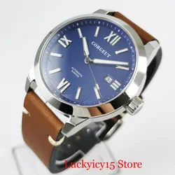 CORGEUT Seagull/MIYOTA Movement Automatic Men Watch Date Function Blue/Black Dial Leather Strap Polished Case Sapphire Glass