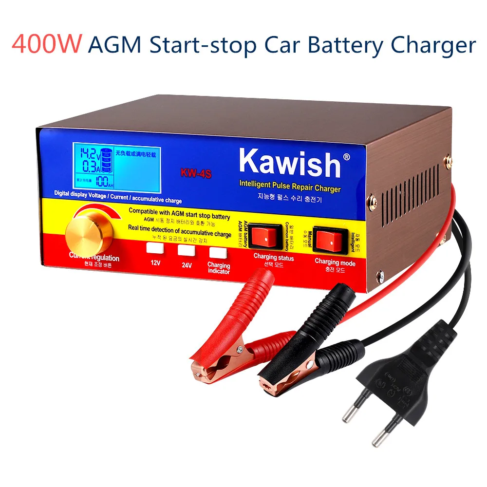 

NEW! AGM Start-stop Car Battery Charger, 400W Intelligent Pulse Repair Battery Charger 12V 20A 24V 15ATruck Motorcycle Charger