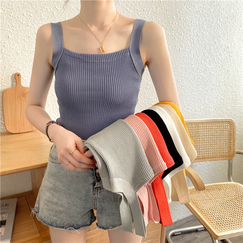 V-neck Halter Sexy Camisole Top 2021 Summer Women Sexy Off Shoulder Solid Color Sleeveless Camis  Tanks Tops Women's Clothing