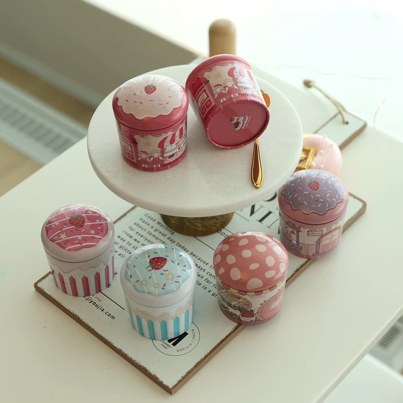 

New Cartoon Cake Drum-Shaped Candy Cookie Wedding Packaging Tin Box Small Metal Tea Storage Box For Children's Birthday Gifts