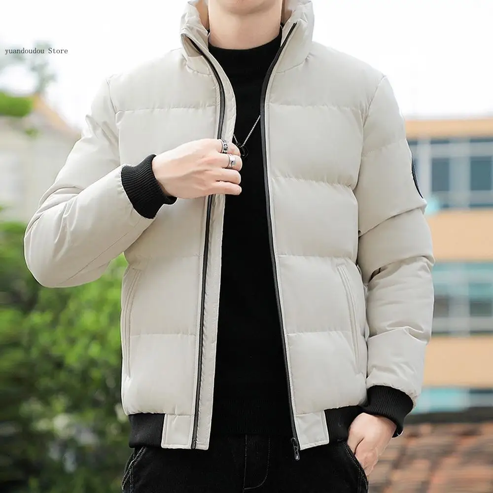 Thick Warm Coat Lightweight Men Streetwear Clothes Puffer Jacket Men Stand Collar Casual Streetwear Cotton Padded