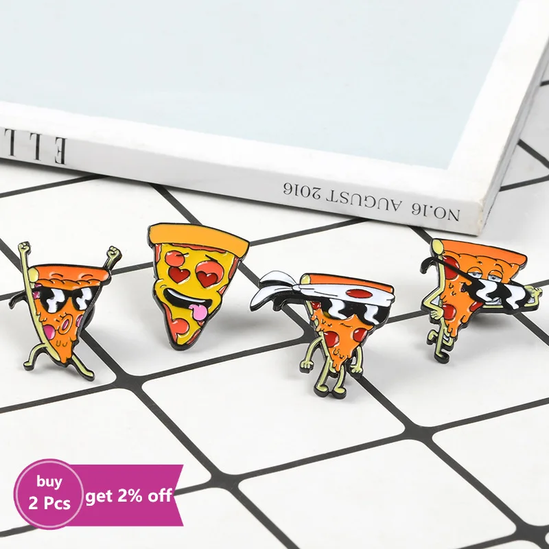 Funny Pizza Man Enamel Pins Badges Sunglasses Heart Eye Brooches Custom Pastel Lapel Pin Denim Shirt Cartoon Food Jewelry Gift