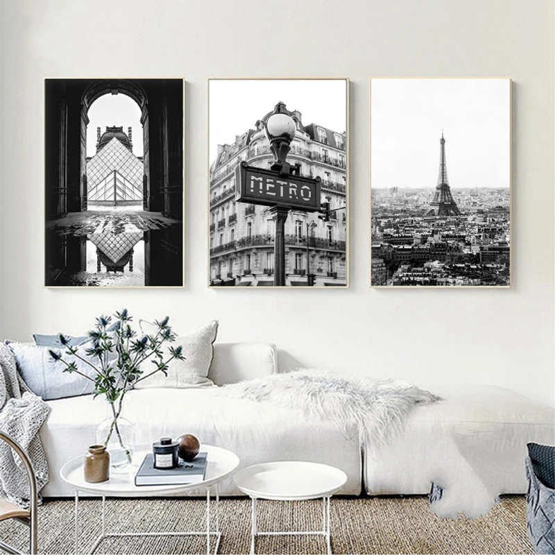 

Black White Paris Landscape Photography Print Poster Eiffel Tower Metro Slogan Canvas Painting Wall Art Pictures Home Decoration