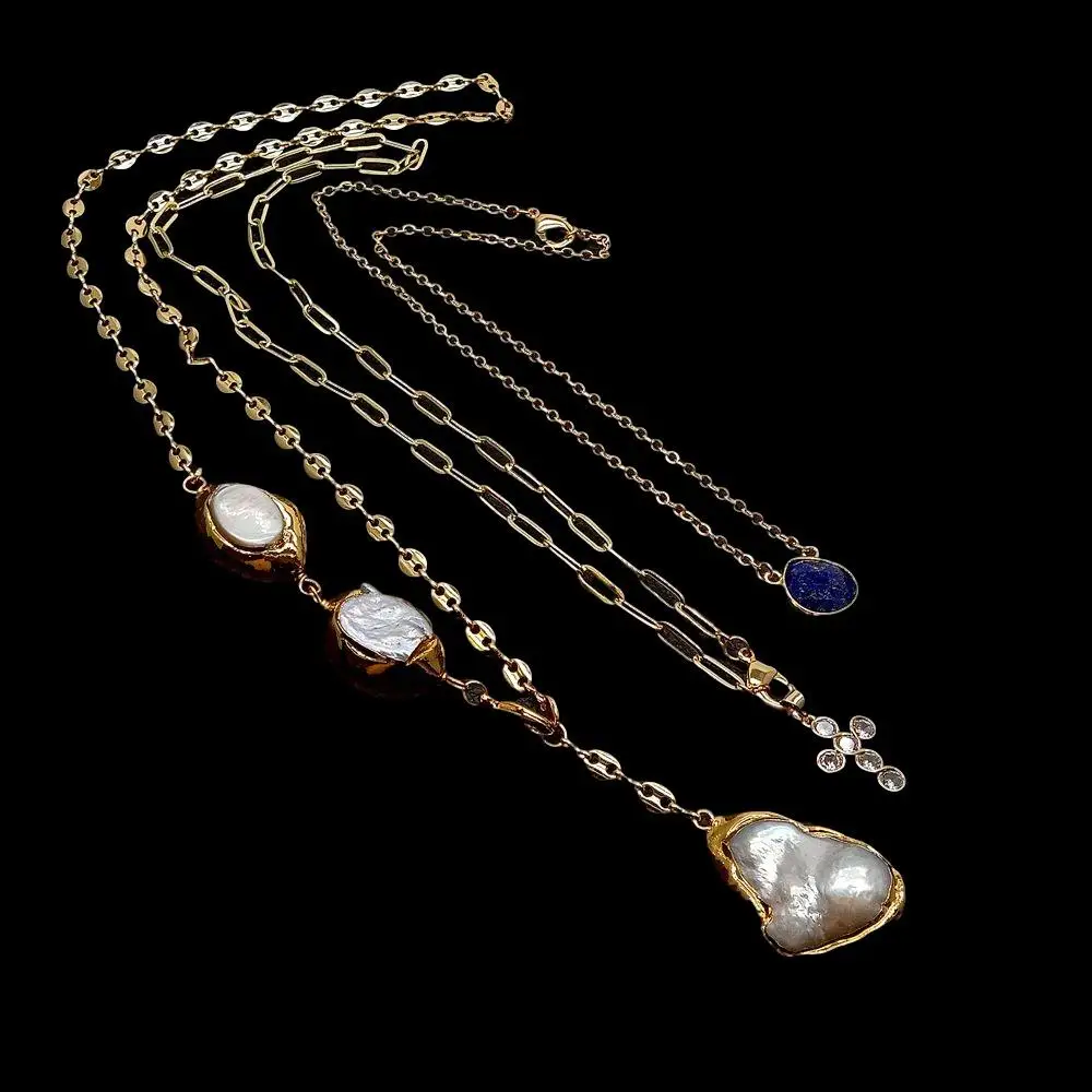 

KKGEM культивированное 19x26 мм-25x35 мм белый жемчуг Кеши лазурит CZ распятие подвесная цепочка эффектное ожерелье 17 "-26" для женщин