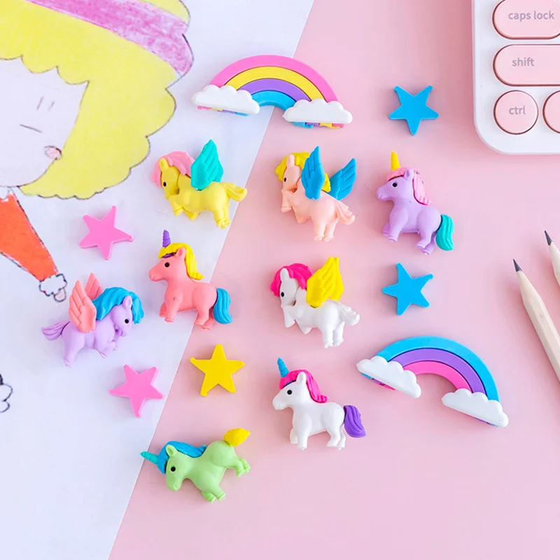 Creative Cute Color Unicorn Rainbow Pentagram Eraser Rubber Novelty School Stationery Office Supplies Kids Student Learning