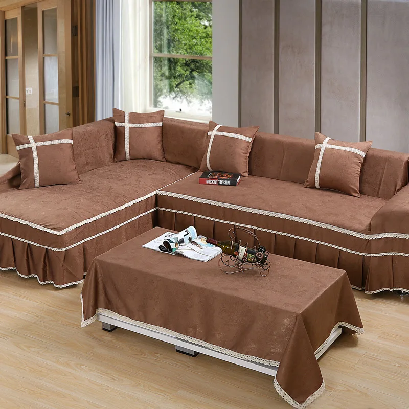 

1 Piece Solid Color Fabric Velvet Sofa cover Non-slip Universal Skirts Sofa Towel Single/Two/Three-Seat