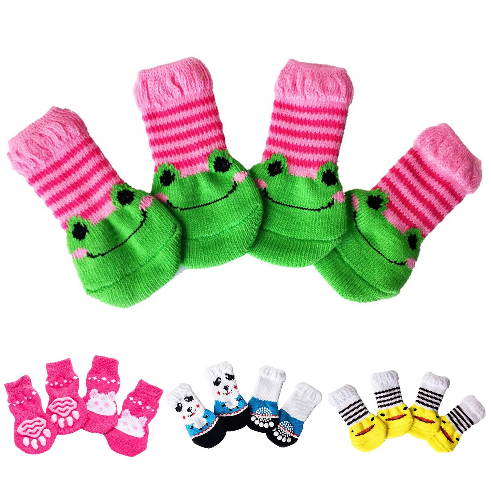 4Pcs Knitted Pet Socks Pet Wool Socks Cat Shoes Socks Cats Dogs Cotton Warm Anti-Slip Cartoon Pattern Socks Shoes Pet Supplies