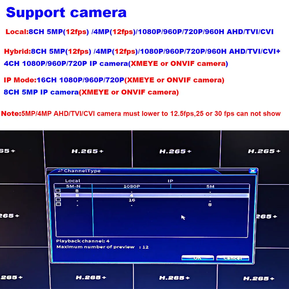 Xmeye 8 canali 5M-N ibrido DVR coassiale rilevamento facciale per AHD TVI CVI CVBS analogico 5MP 12.5fps 4MP 15fps 1080P telecamera di sorveglianza