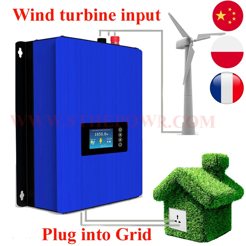 Inversor de Energia Eólica com Controlador de Carga Descarga 2000w 1000w Fases 48v 60v Gerador de Turbina Eólica